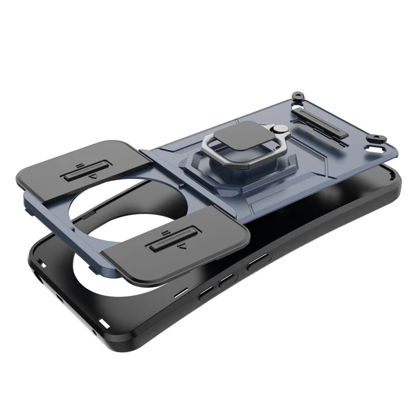 For Realme 12 4G / 12+ 5G Case PC+TPU Protective Phone Cover with Slide Camera Protector - Blue