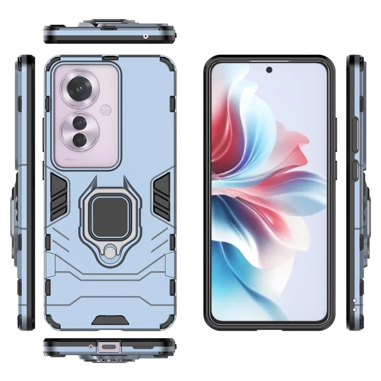 For Oppo Reno11 F 5G Case PC+TPU Dual Layer Hybrid Phone Cover with Ring Holder - Blue