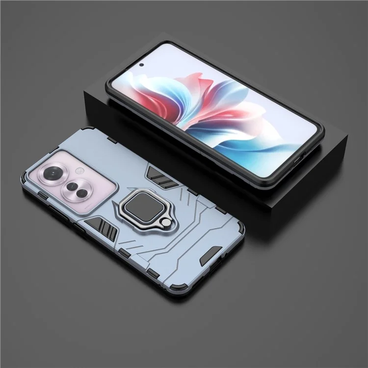Per Oppo Reno11 F 5G Case PC+TPU Dual Layer Hybrid Phone Cover con supporto ad anello - Blu