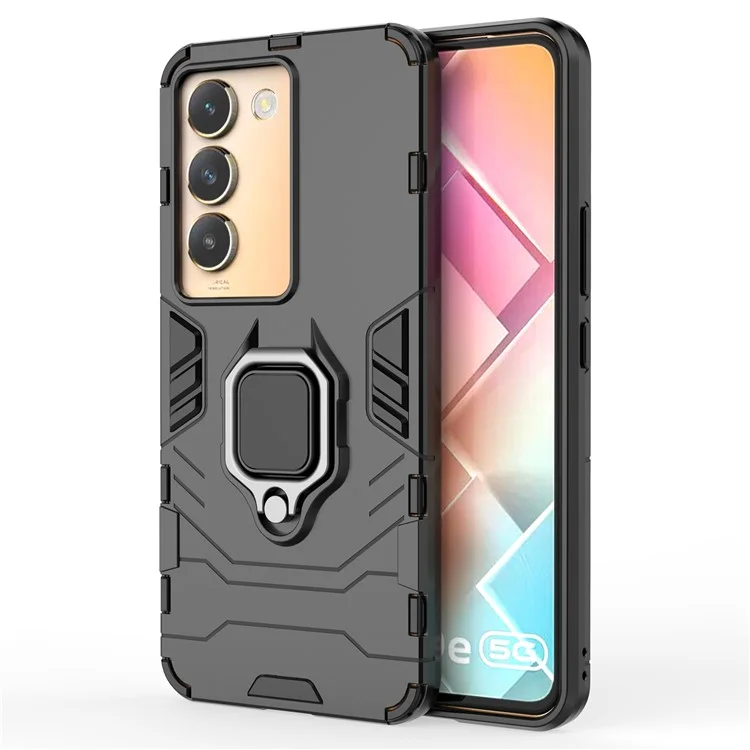 Für vivo Y200e 5G Case mit Halterung Kickstand PC+TPU Drop Schützendes Telefongehäuse - Schwarz