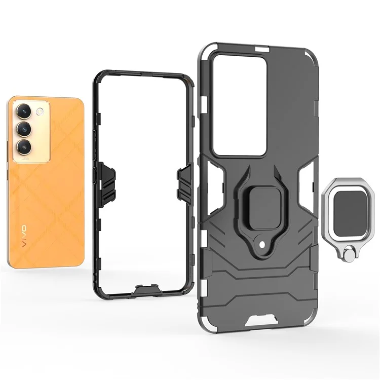 Für vivo Y200e 5G Case mit Halterung Kickstand PC+TPU Drop Schützendes Telefongehäuse - Schwarz