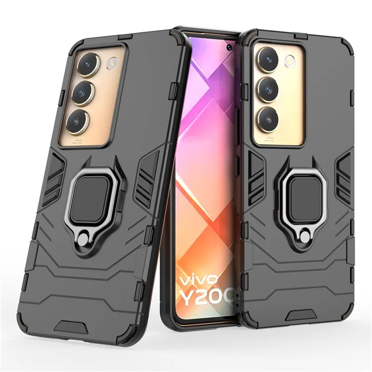 Für vivo Y200e 5G Case mit Halterung Kickstand PC+TPU Drop Schützendes Telefongehäuse - Schwarz
