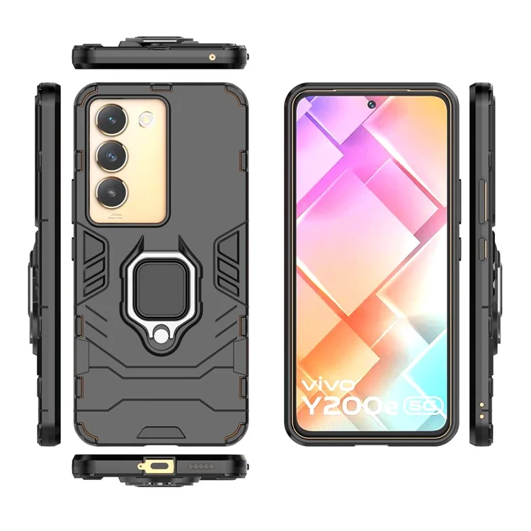 Für vivo Y200e 5G Case mit Halterung Kickstand PC+TPU Drop Schützendes Telefongehäuse - Schwarz