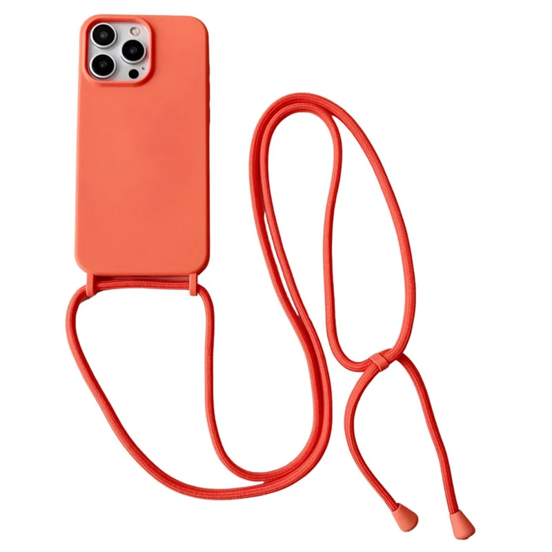 For iPhone 14 Pro Liquid Silicone Case Skin Like Feel Crossbody Phone Cover - Orange