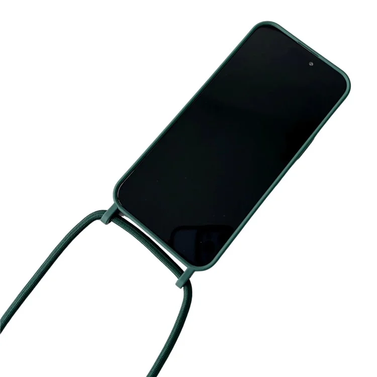 For iPhone 15 Pro Max Case Soft Touch Liquid Silicone Phone Cover with Neck Lanyard Strap - Light Green