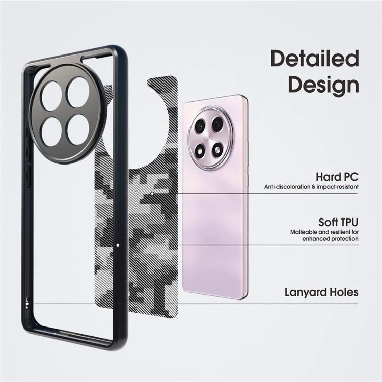 IBMRS Pour Oppo A2 Pro 5G Étui Hybrid 2 en 1 Boîtier Rigide PC Souple TPU - Camouflage à Grille