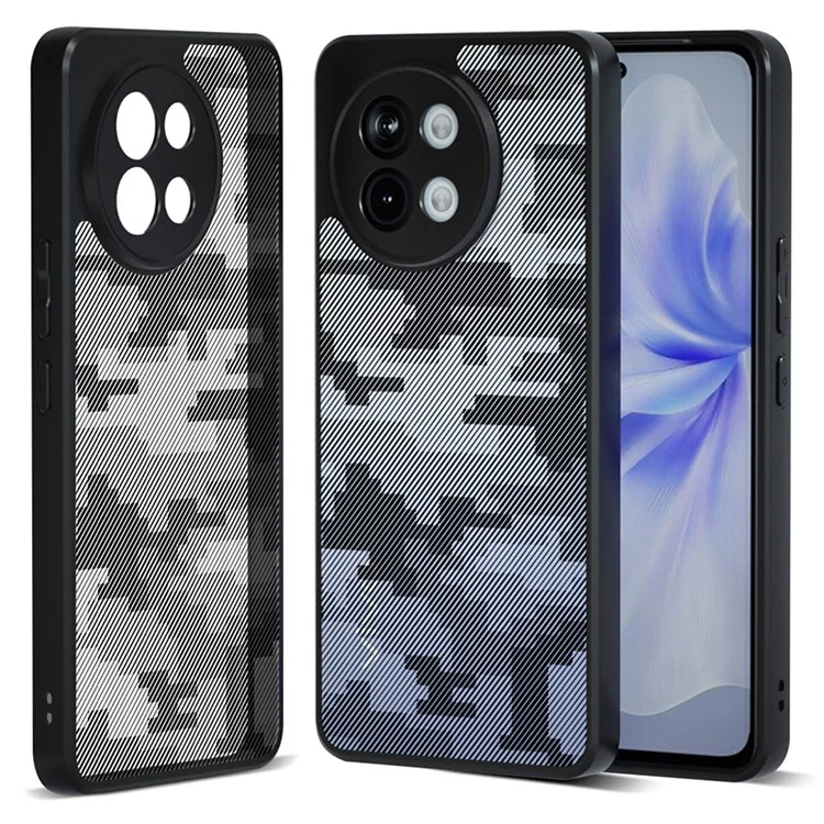IBMRS para vivo S18e 5G Funda Hybrid Soft TPU Frame+Hard PC Back Phone Cover - Grid Camuflaje