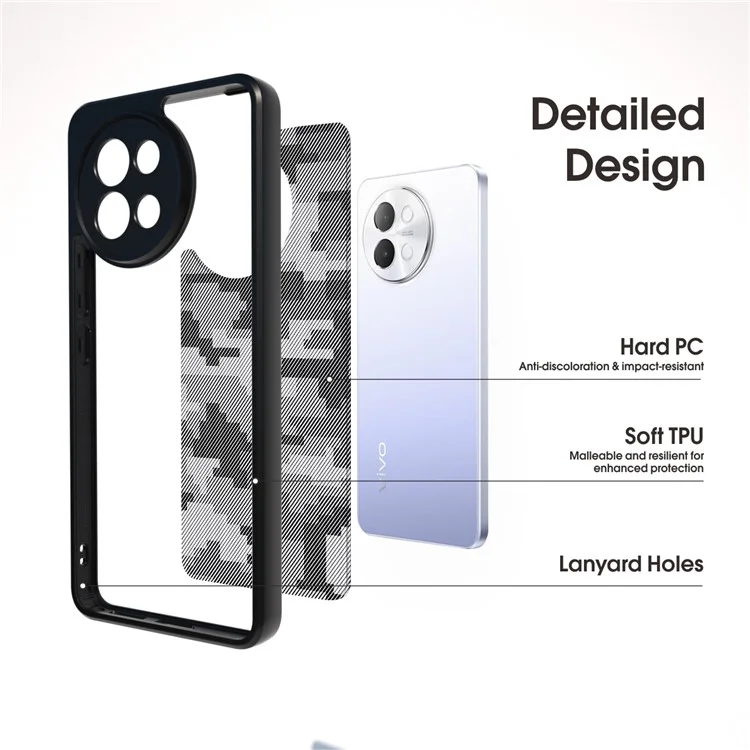 IBMRS para vivo S18e 5G Funda Hybrid Soft TPU Frame+Hard PC Back Phone Cover - Grid Camuflaje