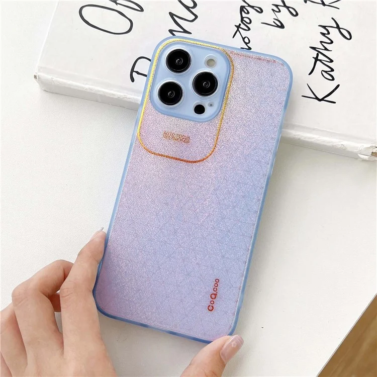 Q.COO Série Aurora para iPhone 14 Pro Case TPU+PET Capa de Telefone Efeito Aurora Cintilante - Azul Transparente