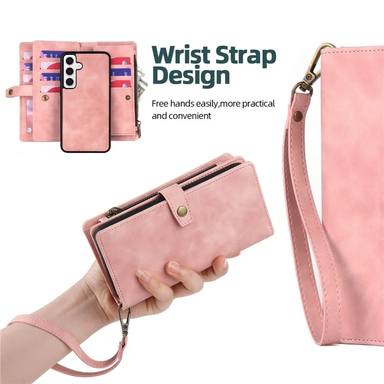 MEGSHI H1 Series For Samsung Galaxy S24+ Case 2-in-1 Magnetic Detachable Wallet PU Leather Phone Cover - Pink