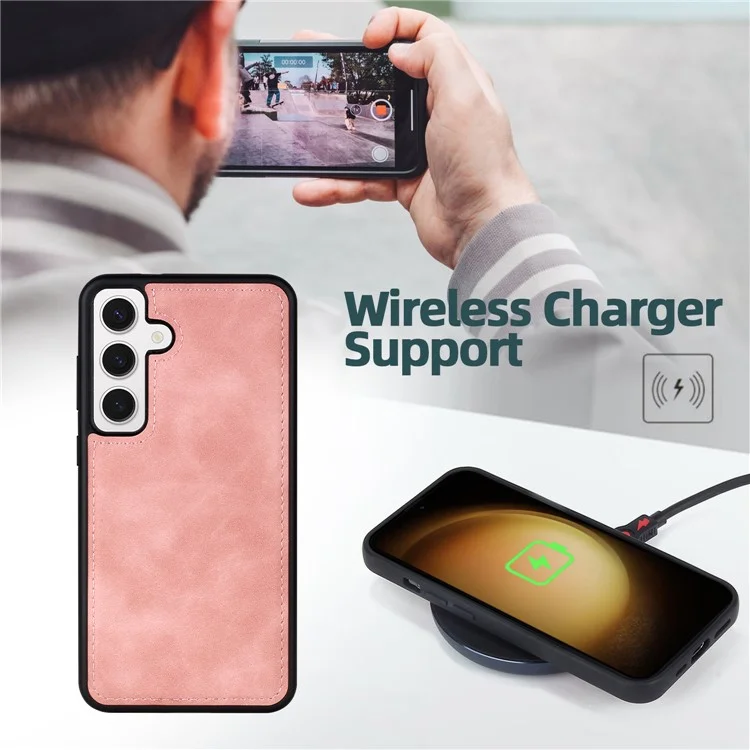 MEGSHI H1 Series For Samsung Galaxy S23 FE Leather Case Detachable 2-in-1 Zipper Phone Cover - Pink