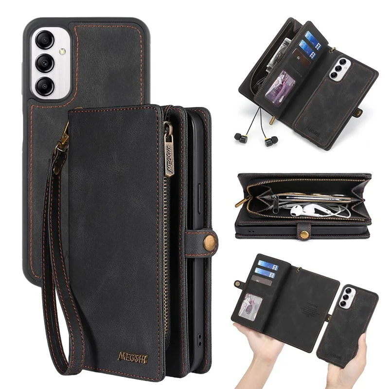 MEGSHI 017 Series For Samsung Galaxy S24 Phone Case Magnetic Detachable Wallet Leather Cover - Black