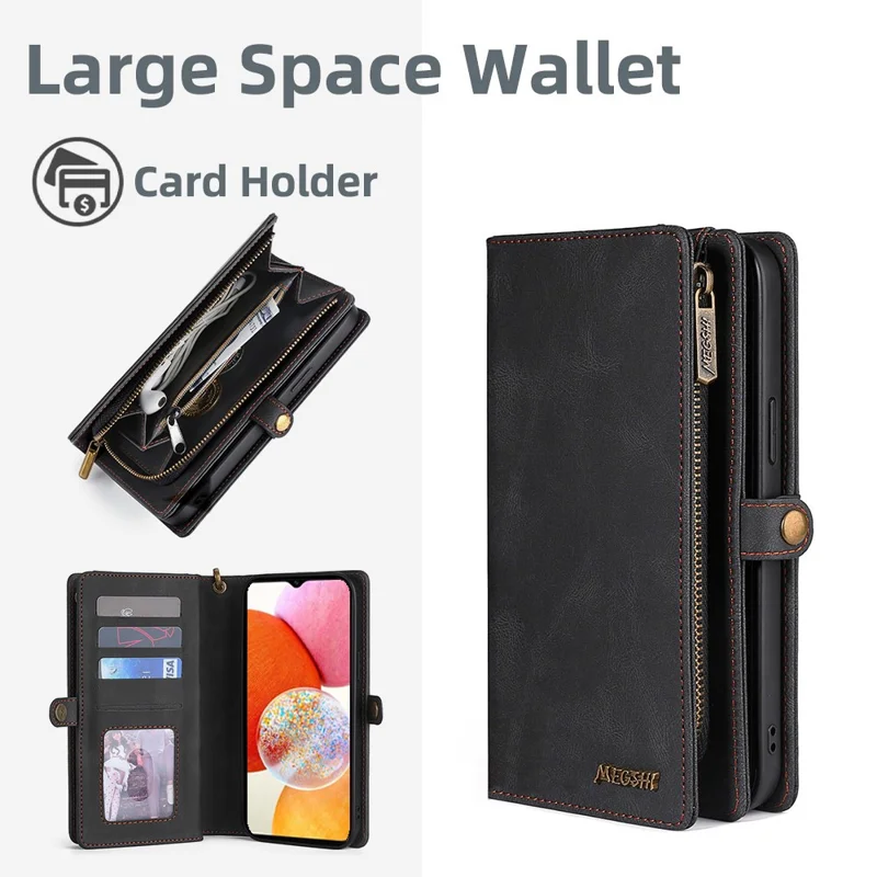 MEGSHI 017 Series For Samsung Galaxy S24 Phone Case Magnetic Detachable Wallet Leather Cover - Black