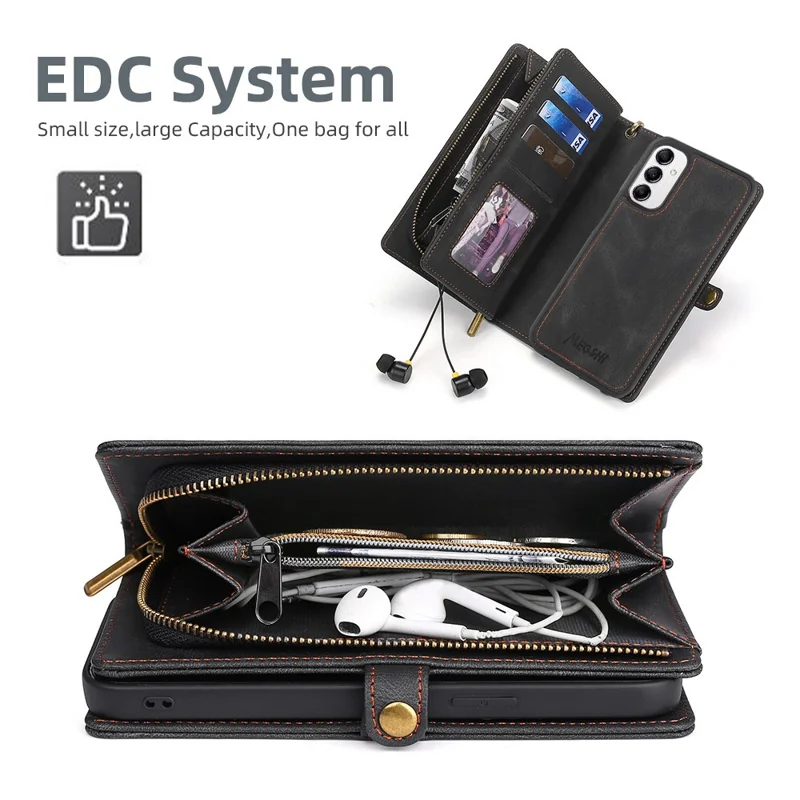 MEGSHI 017 Series For Samsung Galaxy S24 Phone Case Magnetic Detachable Wallet Leather Cover - Black