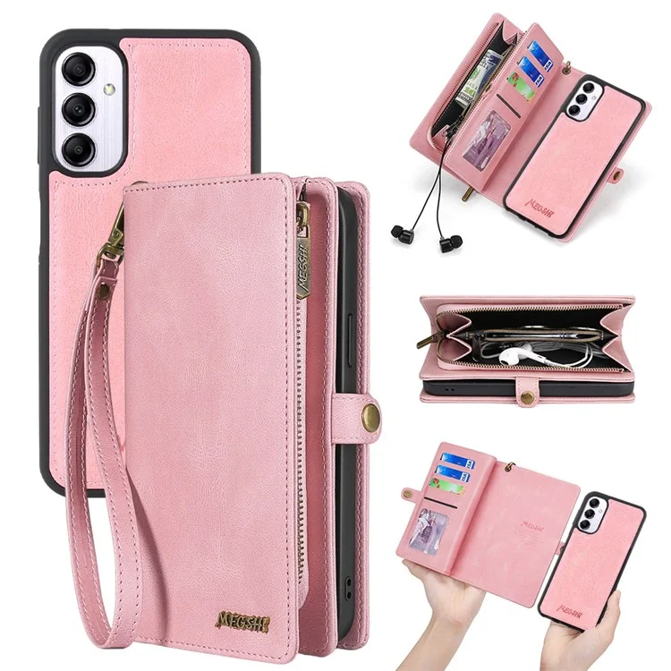 MEGSHI 017 Series For Samsung Galaxy S23 FE Wallet Case 2-in-1 Detachable Leather Phone Cover - Rose Gold