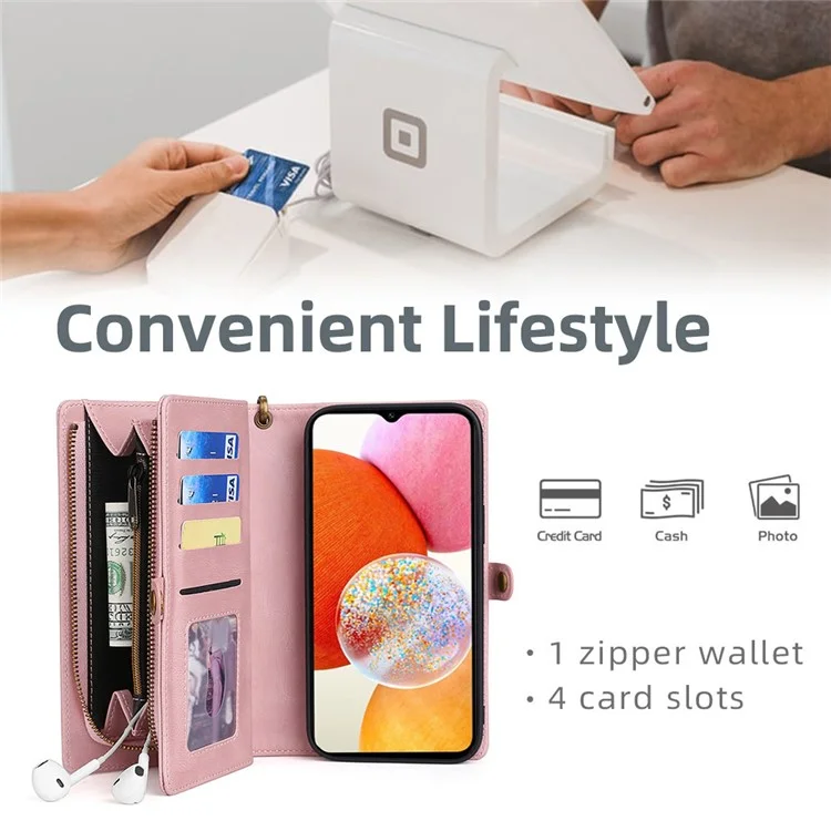 MEGSHI 017 Series For Samsung Galaxy S23 FE Wallet Case 2-in-1 Detachable Leather Phone Cover - Rose Gold