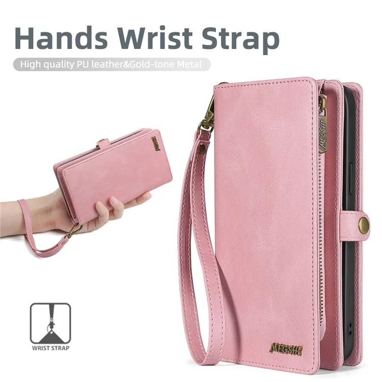MEGSHI 017 Series For Samsung Galaxy S23 FE Wallet Case 2-in-1 Detachable Leather Phone Cover - Rose Gold