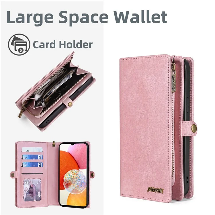 MEGSHI 017 Série Para Samsung Galaxy S24+ Caso Revestimento de Telefone de Couro Magnético Destacável com Zíper - Rose Gold