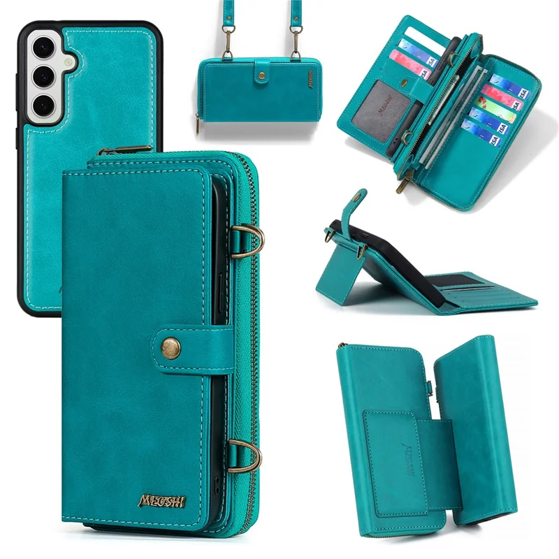 MEGSHI 020 Series for Samsung Galaxy S24+ Phone Case Crossbody PU Leather Foldable Stand Cover - Blue