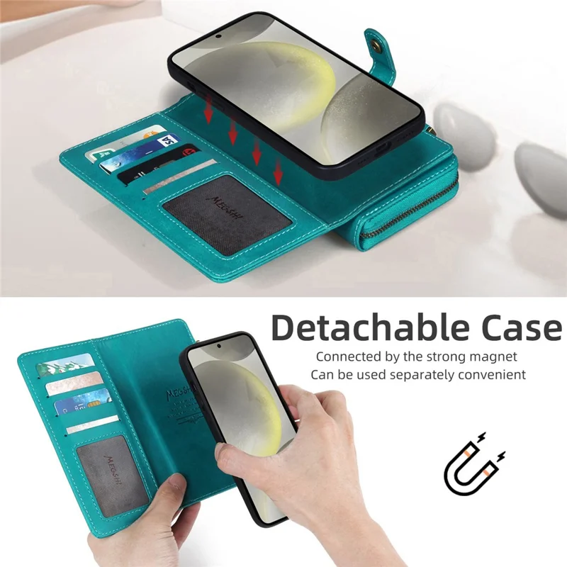 MEGSHI 020 Series for Samsung Galaxy S24+ Phone Case Crossbody PU Leather Foldable Stand Cover - Blue
