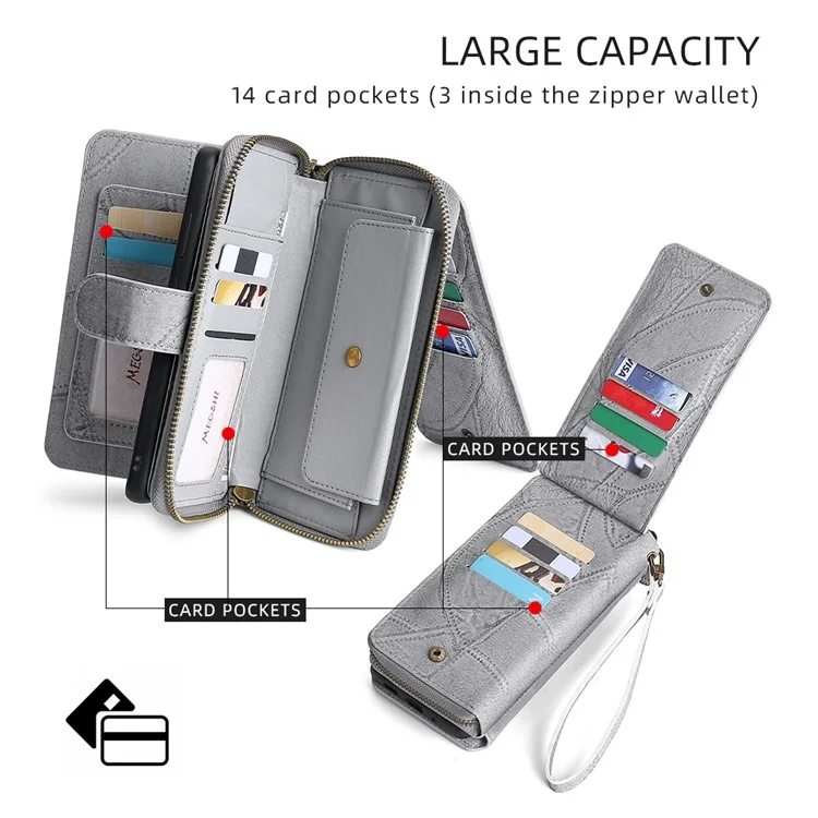 MEGSHI 004 Série pour Samsung Galaxy S24 Étui magnétique Poche détachable Portefeuille Housse de téléphone - Gris