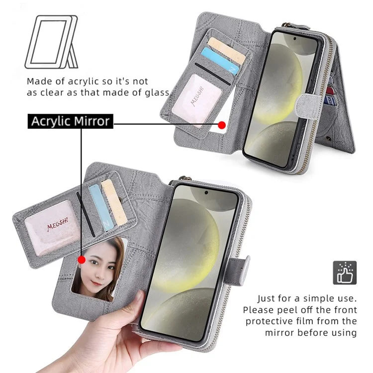 MEGSHI 004 Série pour Samsung Galaxy S24 Étui magnétique Poche détachable Portefeuille Housse de téléphone - Gris