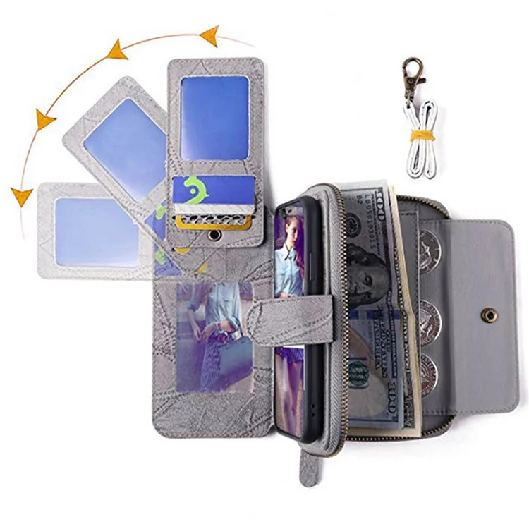 MEGSHI 004 Série pour Samsung Galaxy S24 Étui magnétique Poche détachable Portefeuille Housse de téléphone - Gris