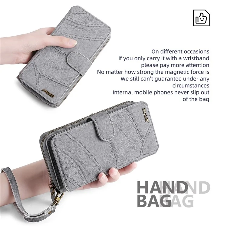 MEGSHI 004 Série pour Samsung Galaxy S24 Étui magnétique Poche détachable Portefeuille Housse de téléphone - Gris