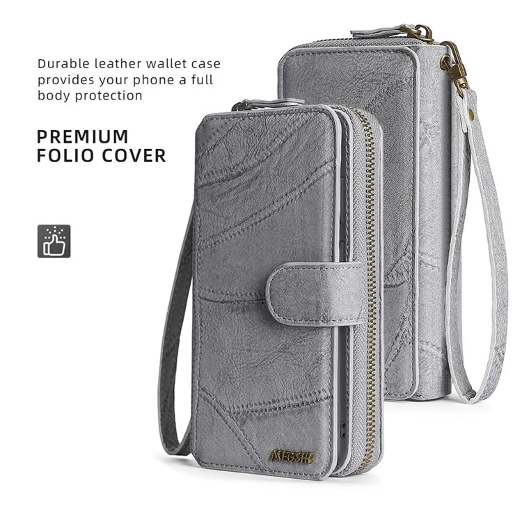 MEGSHI 004 Série pour Samsung Galaxy S24 Étui magnétique Poche détachable Portefeuille Housse de téléphone - Gris