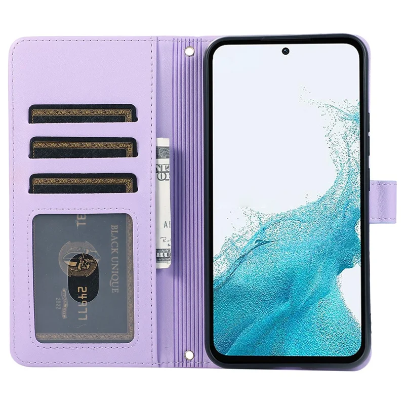For Samsung Galaxy S23 FE Leather Case Rhombus Stitching Wallet Zipper Phone Cover with Strap - Light Purple