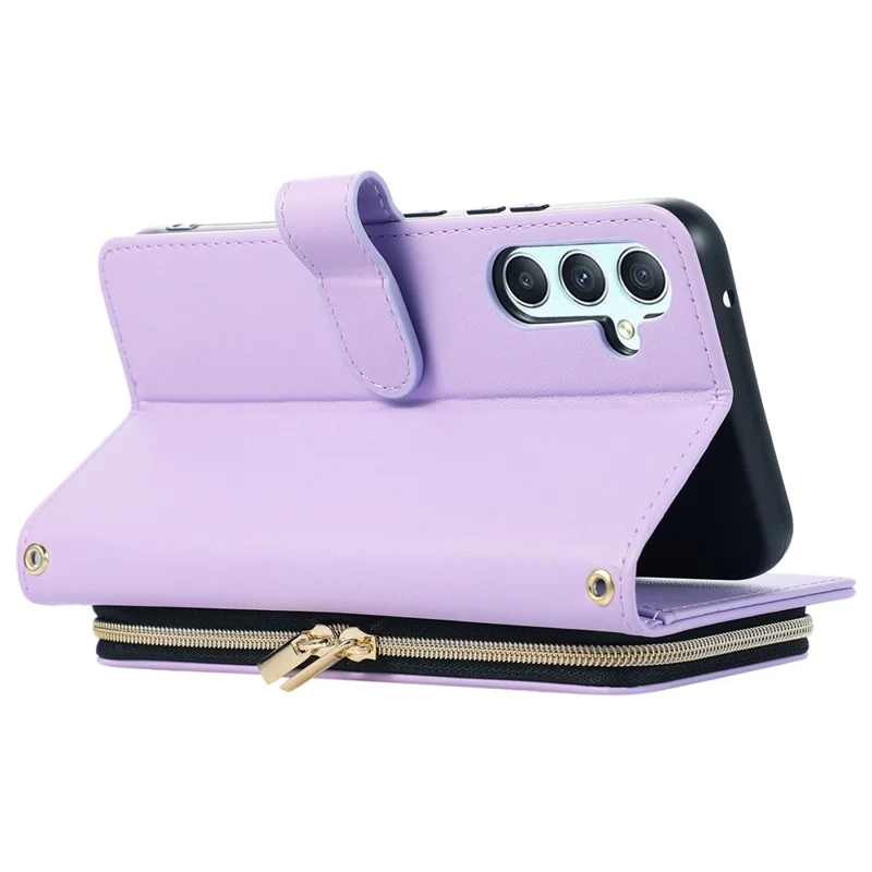 For Samsung Galaxy S23 FE Leather Case Rhombus Stitching Wallet Zipper Phone Cover with Strap - Light Purple