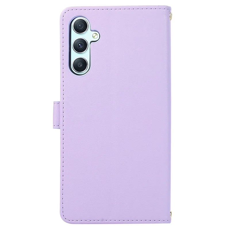 For Samsung Galaxy S23 FE Leather Case Rhombus Stitching Wallet Zipper Phone Cover with Strap - Light Purple