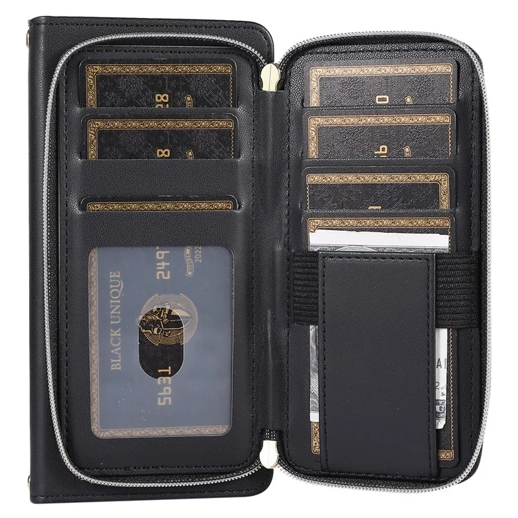 For Samsung Galaxy S23 Ultra Case with Hand Strap Rhombus Zipper Leather Phone Cover - Black