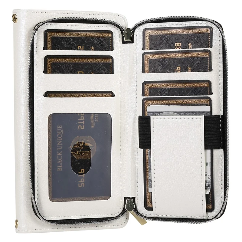 For Samsung Galaxy S23 Ultra Case with Hand Strap Rhombus Zipper Leather Phone Cover - White