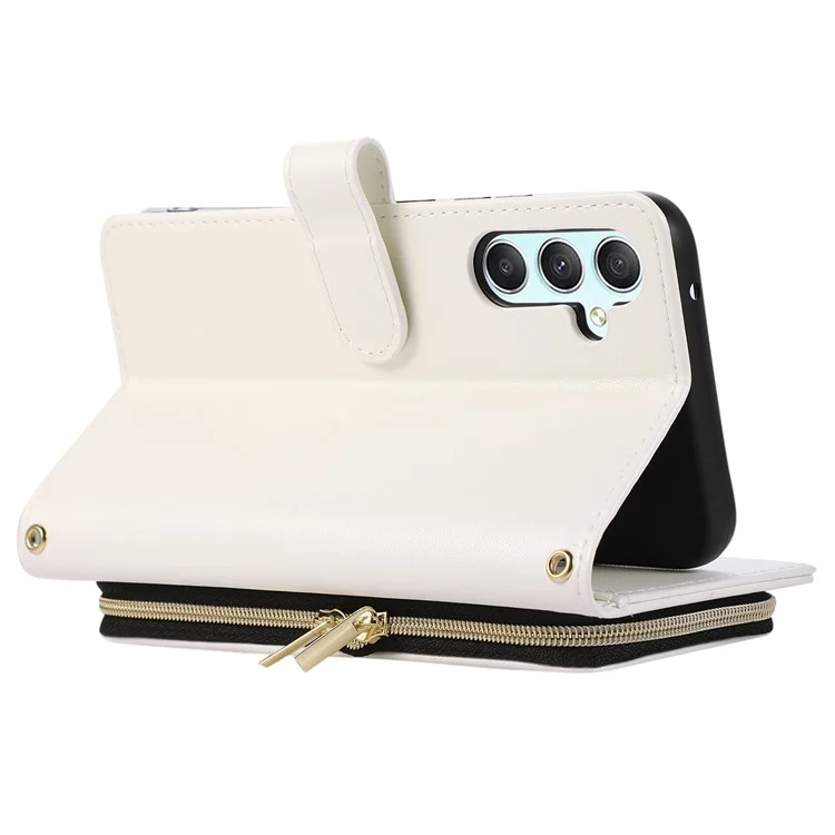 For Samsung Galaxy A34 5G Case Zipper Pocket Leather Wallet Phone Cover with Hand Strap - White