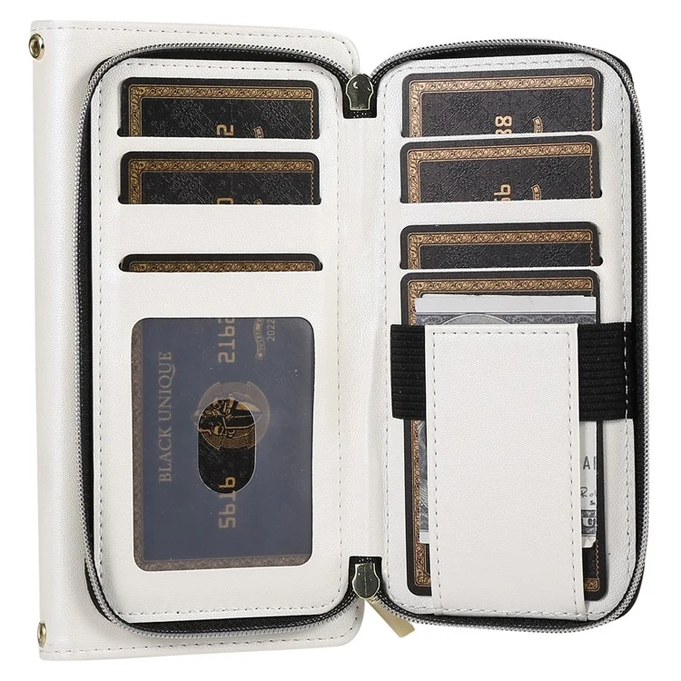 For Samsung Galaxy A34 5G Case Zipper Pocket Leather Wallet Phone Cover with Hand Strap - White
