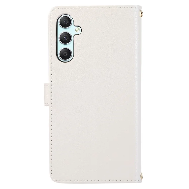 For Samsung Galaxy A34 5G Case Zipper Pocket Leather Wallet Phone Cover with Hand Strap - White