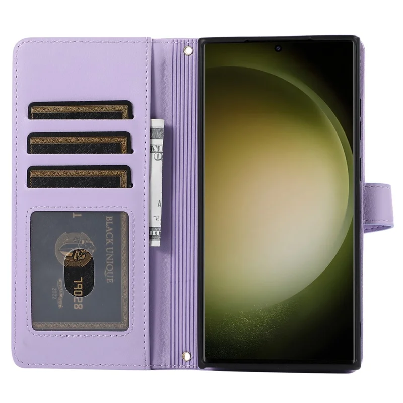 For Samsung Galaxy S24 Ultra Case with Hand Strap Zipper Rhombus Leather Wallet Cover - Light Purple