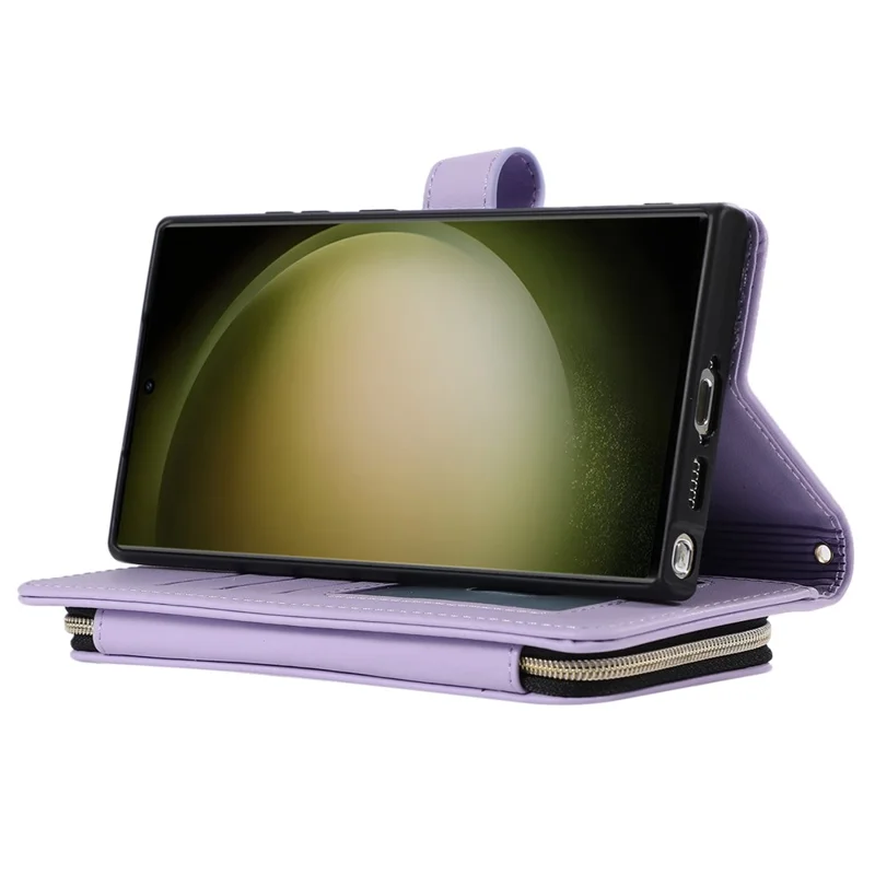 For Samsung Galaxy S24 Ultra Case with Hand Strap Zipper Rhombus Leather Wallet Cover - Light Purple