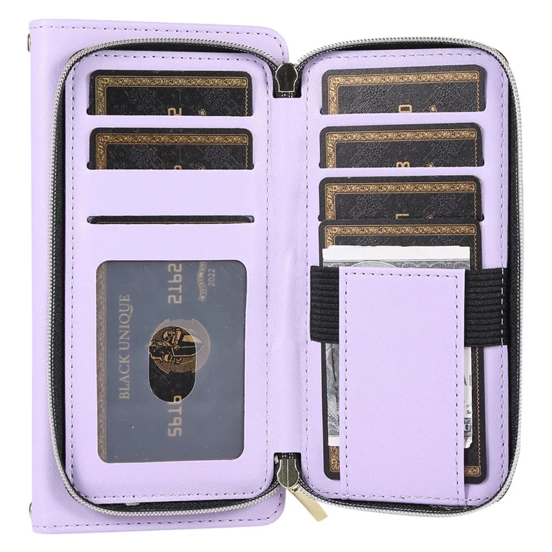For Samsung Galaxy S24 Ultra Case with Hand Strap Zipper Rhombus Leather Wallet Cover - Light Purple