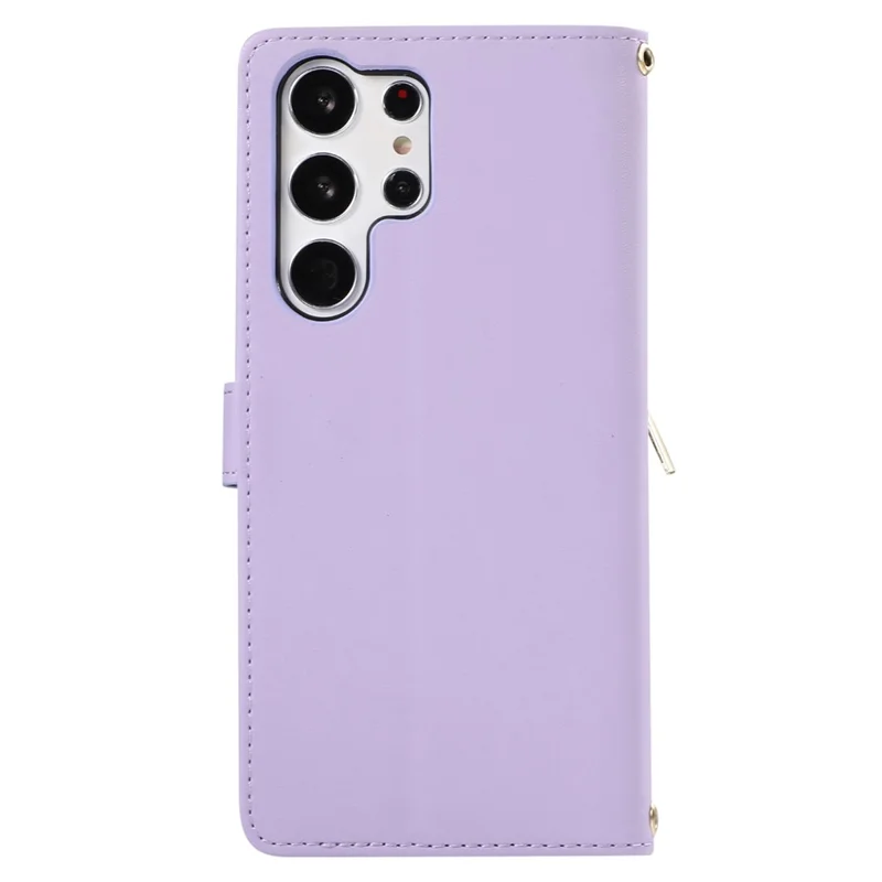 For Samsung Galaxy S24 Ultra Case with Hand Strap Zipper Rhombus Leather Wallet Cover - Light Purple