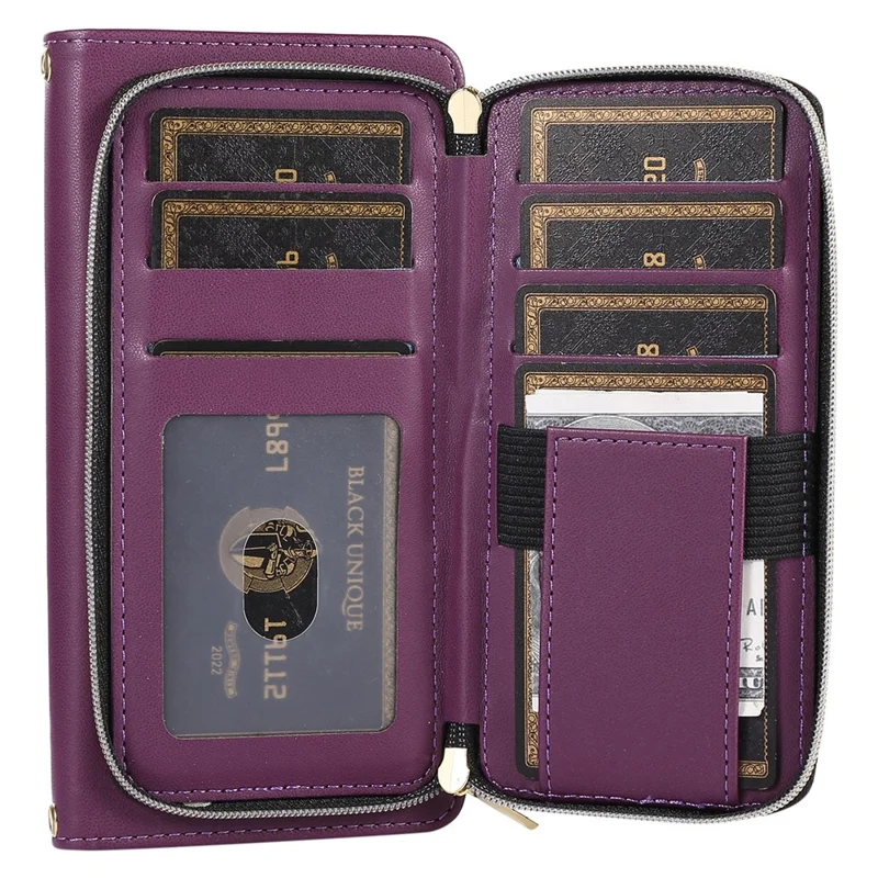For Samsung Galaxy S24 Ultra Case with Hand Strap Zipper Rhombus Leather Wallet Cover - Dark Purple