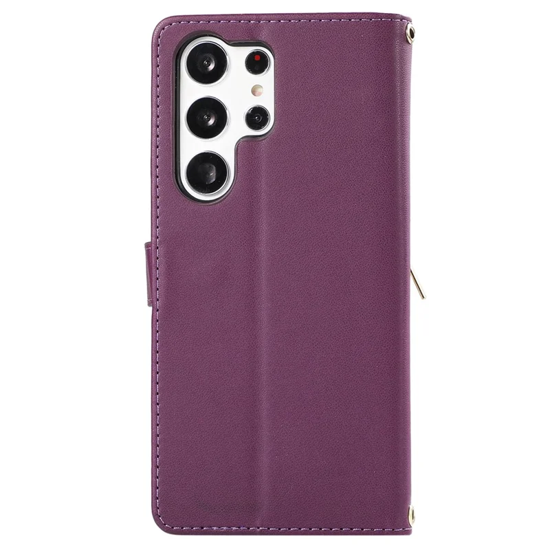 For Samsung Galaxy S24 Ultra Case with Hand Strap Zipper Rhombus Leather Wallet Cover - Dark Purple
