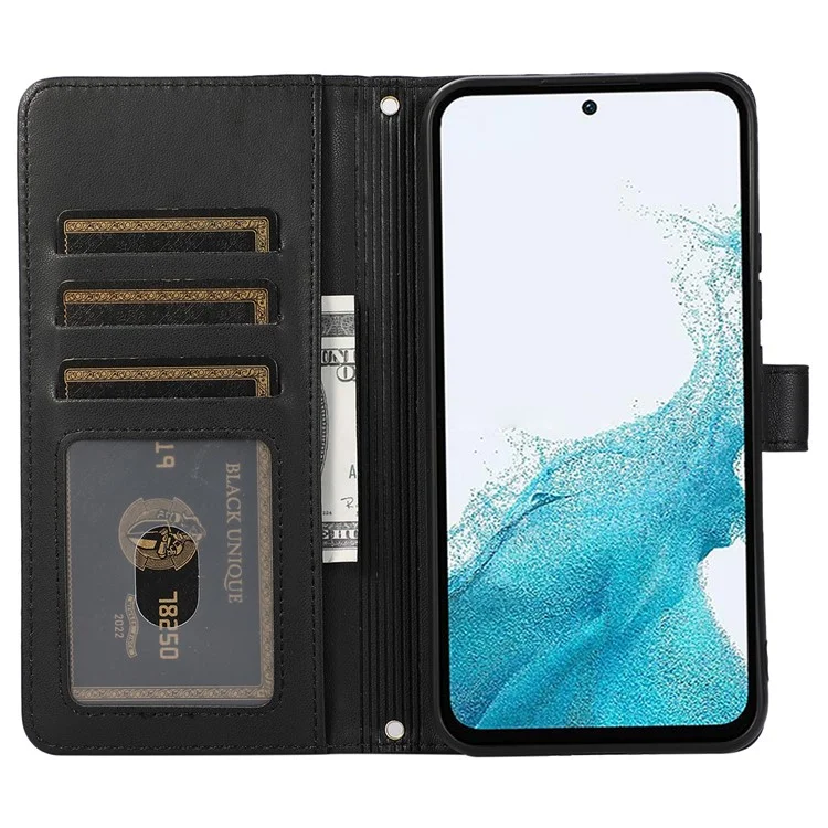 Para Samsung Galaxy S24 Capa Case PU Leather Zipper Pocket Stand Handbag Phone Cover - Preto
