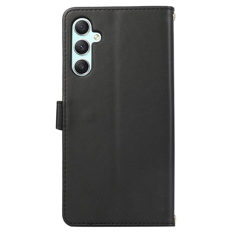 Para Samsung Galaxy S24 Capa Case PU Leather Zipper Pocket Stand Handbag Phone Cover - Preto