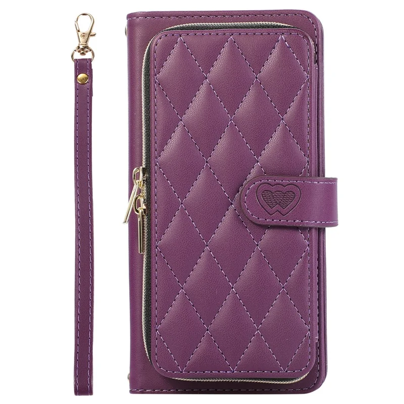For Samsung Galaxy S24 Case PU Leather Zipper Pocket Stand Handbag Phone Cover - Dark Purple