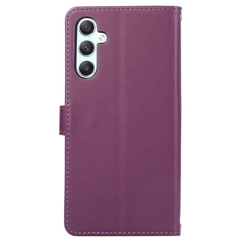 For Samsung Galaxy S24 Case PU Leather Zipper Pocket Stand Handbag Phone Cover - Dark Purple