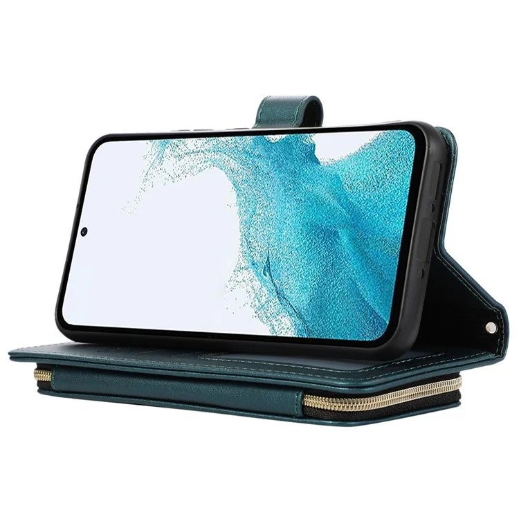 Funda para Samsung Galaxy S24+ Caja de Cuero PU Rhombus Zipper Cover con Correa para la Muñeca - Verde