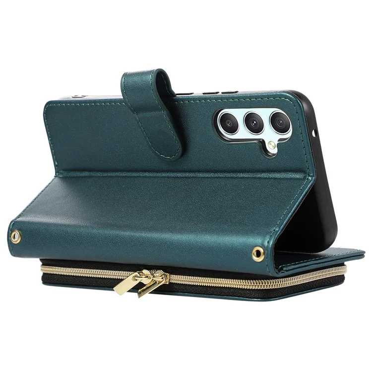 Funda para Samsung Galaxy S24+ Caja de Cuero PU Rhombus Zipper Cover con Correa para la Muñeca - Verde
