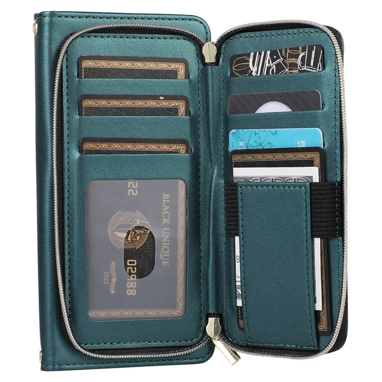 Funda para Samsung Galaxy S24+ Caja de Cuero PU Rhombus Zipper Cover con Correa para la Muñeca - Verde